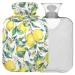 NAANLE heat bottle with watercolor flower pattern lemon with cover transparent hot water bottle 1 l hot water bottle for bed hand feet warmer pain relief heat and cold therapy