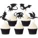 25PCS Dragon Cupcake Toppers Glitter Fantasy Birthday Cupcake Flying Dragon Cupcake Toppers Theme Baby Shower Kids Birthday Party Cake Decorations Supplies Black - Buy Online on GoSupps.com