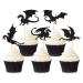 25PCS Dragon Cupcake Toppers Glitter Fantasy Birthday Cupcake Flying Dragon Cupcake Toppers Theme Baby Shower Kids Birthday Party Cake Decorations Supplies Black