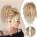 colorfulpanda Claw Clip in Ponytail Hair Extensions 10 Inch Messy Bun Clip in Hair Scrunchies Natural Straight Synthetic Hairpiece Short Ponytail Bun Hair Chignons for Women Girls Blonde Ombre blonde