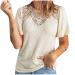 Ganfancp Womens Tshirt Sexy Back Hollowed Lace Patchwork Solid Loose Fit Tee Top Summer Crewneck Short Sleeve Pullover Blouse Beige-71 Large