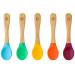 Bamboo Baby Feeding Spoons with Soft Curved Silicone Bowl Tips for Toddlers and Infant 5-pack Multi With Blue 5
