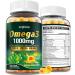 Omega-3 Supplement Gummies for Women & Men - 1000mg Vegan Omega3 DHA & EPA with Turmeric, Vitamin D3, K2, Citicoline for Overall Health - Algae Oil Omega 3 Fatty Acid Supplements, Sugar-Free Mango 60 Count (Pack of 2)