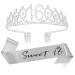 16th Birthday Tiara and Sash Kit- Silver "Sweet 16"Birthday Decorations 16th Birthday Party Gifts Birthday Party Supplies for Girls (silver) silver-2