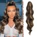 Feshfen ponytail hair part hair extension with cord strain ponytail extension synthetic wavy curly curly curve ponytail extension for women dark brown & blond 60cm 60 cm dark brown & blonde