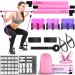 Multipurpose 3-Section Yoga Pilates Bar Set with Resistance Bands and Jump Rope | Travel-Friendly Home Gym Equipment for Men and Women of All Heights | Complete Body Fitness Workout Set Pink
