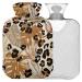 NAANLE hot hot water bottle with cover Leopard Print Palmblatt Transparent hot water bottle 2L large hot hot water bottle for menstrual cramps pain relief handfoots heat and cold therapy