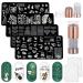 Niceneeded Nail Art Stamping Kit with 4 pieces of cat butterfly-picture nail stencils 1 nail stamp 2 nail scraps with flower pattern plates