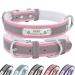 Senristar personalized reflective leather dog collar with warm food individual dog collar with name tape engraved for small medium and large dogs and cats L (width 2.5 cm neck circumference 34-45 cm) pink)