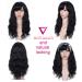 WIGNEE 100% Virgin Human Hair Natural Wave Wig with Bangs - 16 Inch Brazilian Hair Natural Black Color - Buy Online on GoSupps.com
