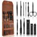Rovepic 12 Pcs Manicure Set Professional Stainless Steel Care Pedicure Nail Clippers Kits for Men Women Travel Grooming Hygiene Facial Hand Foot Cutter Care Tools Set with Leather Storage Case (Brown) Black