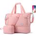 Gym Bag for Women, Sports Duffel Bag with USB Charging Port, Dance Bag with Shoes Compartment, Weekender Bag for Travel, Gym, Yoga, School(Pink)
