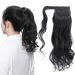 Ponytail Hair Piece Hair Extension 18inch 100% Real Remy Human Hair - Wrap Around Clip in Ponytail Curly Wavy Pony Tails Jet Black 18 Inch Curly Jet Black