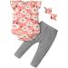 Koonde Baby Girl Clothes Newborn to 24 Months 3-piece Baby Girl Outfits Romper Trouser & Headband 6-12 Months Peach + Blue