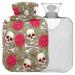 NAANLE SKULL ROSES hot water bottle with reference transparent hot water bottle Handfoots Heating bags for pain relief heat and cold therapy 1L