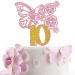 Tenhaisi Pink & Gold 3D Butterfly Flower Sign 10 Cake Topper - Happy 10th Birthday/Anniversary Party Decoration 3D Cake Topper- Girls 10th Birthday Party Supplies