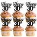 18pcs Black Glitter Happy 30th Dessert Cupcake Pick for Cheer to 30 Years Old Theme Decor Supplies Men Women Happy Birthday Wedding Anniversary Party Decoration