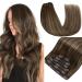 Runature clip extensions ombre clip in extensions real hair balayage dark brown with caramel blonde full of head clip in real hair #4/27/4 50cm 20Zoll 120g 50cm-7PCs #4T27P4