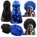 4 PCS Silk Bonnet for Men Curly Hair Mens Bonnet for Sleeping Wide Band Hair Bonnets Men Matching Durags and Bonnets Pack for Men Set E-Black Blue