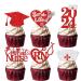 18pcs Red Glitter Dessert Cupcake Topper Congrats Nurse Theme Decorations Boys Girls 2024 College Graduation Party Decor Supplies