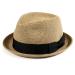 AKIO&AQUIRAX Straw Fedora Hats with Short Brim Trilby Paper Straw Sun Hats for Men Women Summer Sun Hat with Adjustable Strap Dark1 Medium