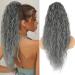 Jolelyne Gray Wavy Drawstring Ponytail Extension for Black Women Synthetic Long Curly Wavy Ponytail Hair Extensions Clip In Grey Ponytail Extensions 28inch