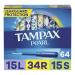 Tampax Pearl Tampons Trio Pack with LeakGuard Braid Light/Regular/Super Absorbency Unscented 64 Count 64 Count Light/Regular/Super