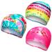 3 pieces of children bathing caps swimming cap for young girls 2-8 years old bath hood comfortable swimming cap for toddler youth new style
