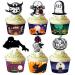 LEBERY 24Pcs Halloween Cupcake Toppers Halloween Cake Picks Tombstones Pumpkin Skull Bat Cupcake Food Picks Horror Halloween Cupcake Decorations Cake Topper for Halloween Theme Party Supplies