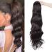 Real Fashion Drawstring Ponytail Hair Extensions Long Wavy Ponytail Blonde Black Brown 24" Clip in Hairpiece for Daliy Party Use Natural Black