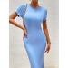 Maxi Dress for Women Short Sleeve Solid Color Round Neck Sexy Soft Elegant Long Bodycon Dresses M Blue - Buy Online on GoSupps.com