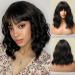 Kellynee Black Curly Bob Wig with Bangs - Chic and Versatile Synthetic Hair Heat Resistant Wigs for Women - Effortlessly Stylish for Daily Wear Parties and Special Occasions