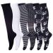 Compression Socks for Men & Women (6Pair) Non-Slip Long Tube Ideal for Running Nursing Circulation & Recovery Boost Stamina Hiking Travel & Flight Socks 20-30 mmHg S-M Black & White