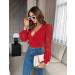 Fayenne Womens Tops Deep V Neck Cross Wrap Sexy Tops Polka Dot Mesh Long Sleeve T Shirt Casual Blouses XL Red - Buy Online on GoSupps.com