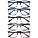 OPULIZE Ink Reading Glasses 5 Pack Large Rectangular Frame Black Transparent Grey Dark Red Spring Hinges Scratch Resistant Mens Womens RRRRR4-1177Z +2.00