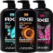 Axe Men's Body Wash Variety Set Set of 3 Scents Axe Dark Temptation Apollo and Excite Body Wash 3in1 Body and Face Wash in Pump Bottle 33.8 Ounce Each
