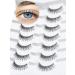 False Eyelashes Natural Look Wispy Lashes 10mm Short Lashes C Curl Strip Lashes 0.1MM Thin Band Lashes Pack Fake Eyelashes Siligli Eyelashes 7 Pair S64 Classic 5-10MM