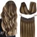 GOO GOO Hair Extensions Wire Hair Extensions 95g Balayage Chocolate Brown to Caramel Blonde 18 Inch Real Hair Extensions with Invisible Fish Line Layered Remy Human Hair Extensions for Women 18 Inch #(4/27)/4 Chocolate Bro