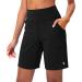 SANTINY Bermuda Shorts for Women with Zipper Pocket Womens High Waisted Long Shorts for Running Workout Athletic Black Large