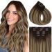 Vivien Extensions Clip in Real Hair Balayage Extensions Real Hair Clip in Hair extension Remy Clip In Extensions Real Hair Hell Blond Ombra Dark brown with caramel blonde ombre #4/27/4 40cm 120g/7PCs 16 inch-1220g clip 1-1 CP #4/27/4