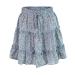 LAEMILIA Womens Elastic Waist Flared Short Skirt Floral Print Pleated Mini Skater Skirt with Drawstring M Blue