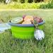Cyanzi 1200ml Collapsible Camping Bowl with Lid, Stainless Steel Fork, and Spoon - Green | Silicone Food Storage Container for Picnic, Travel, Camping, RV, Fridge - Microwave Safe - Buy Online on GoSupps.com