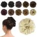 BARSDAR Hair Bun Extensions Hairpiece Hair Rubber Scrunchies for Women Ponytail Extensions Updo Curly Messy Bun - Bleach White Blonde 3 Piece Set 613# - Bleach White Blonde