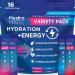 HydroMATE Electrolytes Powder Drink Mix Packets Hydration Accelerator Low Sugar Party Favors for Rapid Recovery Vitamin C Plus Caffeine Variety Pack 16 Sticks Variety Pack 16 Count (Pack of 1)