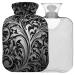 Naanle hot hot water bottle with cover paisley flower black transparent hot water bottle heat bottle for back pain relief handfoot warmer neck warmth and cold therapy 2l