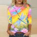2024 Women's 3/4 Length Sleeve Casual Summer Blouses | Floral Printed Crewneck Tops - Loose Fit Pullover - Buy Online on GoSupps.com