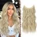 FESHFEN Invisible Wire Hair Extensions with Transparent Wire Adjustable Size with 2 Secure Clips Synthetic Hair Piece Long Wavy Secret Headband Hairpieces for Women 20 Inch Ash Blonde