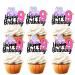 18pcs Pink Glitter Roller Skates Happy Birthday Dessert Cupcake Topper 80s 90s Retro Hip Hop Roller Skating Theme Decor Supplies Boys Girls 9th Happy Birthday Party Decorations 09