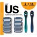 BIC US 5-Blade Unisex Shaving Razor For Men and Women Lubrication Strip For a Smooth Close Shave 14 Cartridges + 2 Handles
