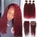12A Grade 99j Burgundy Water Wave Hair 3 Bundles with Closure (12 14 16+10) 100% Unprocessed Brazilian Virgin Remy Wet and Wavy Human Hair Wine Red Colored Ocean Wave Hair Extensions For Black Women 70g/Bundle 12 14 16+1...